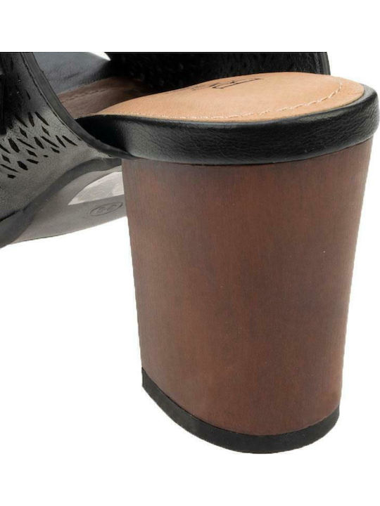 Mules με Χοντρό Ψηλό Τακούνι σε Μαύρο Χρώμα