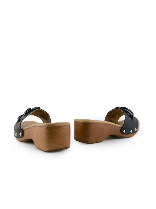 Chunky Heel Mules Black