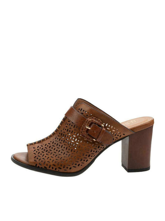 Mules with Chunky High Heel in Brown Color