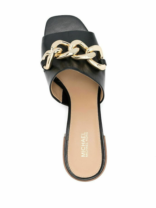 Scarlett Midheel Leather Mules with Chunky Low Heel in Black Color