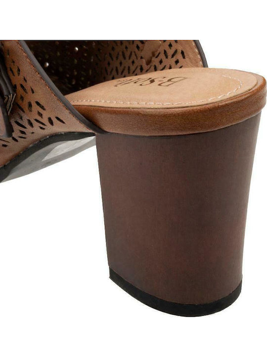 Mules with Chunky High Heel in Brown Color
