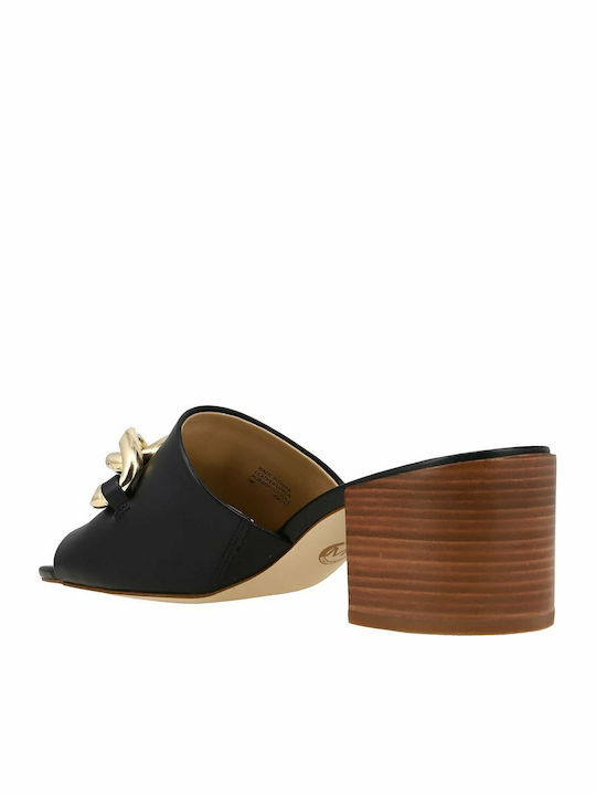 Scarlett Midheel Leather Mules with Chunky Low Heel in Black Color
