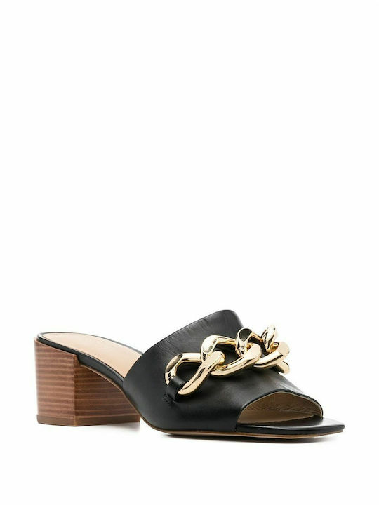 Scarlett Midheel Leather Mules with Chunky Low Heel in Black Color