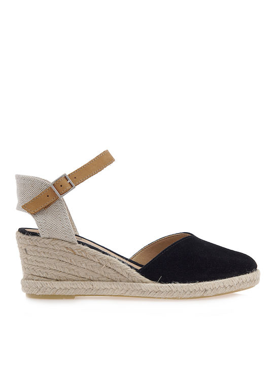 Women's Leather Platform Espadrilles Black