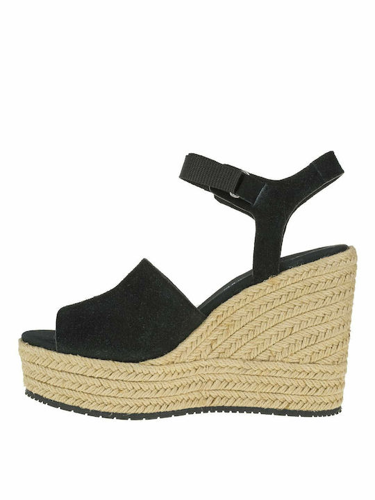 Women's Suede Ankle Strap Platforms Black