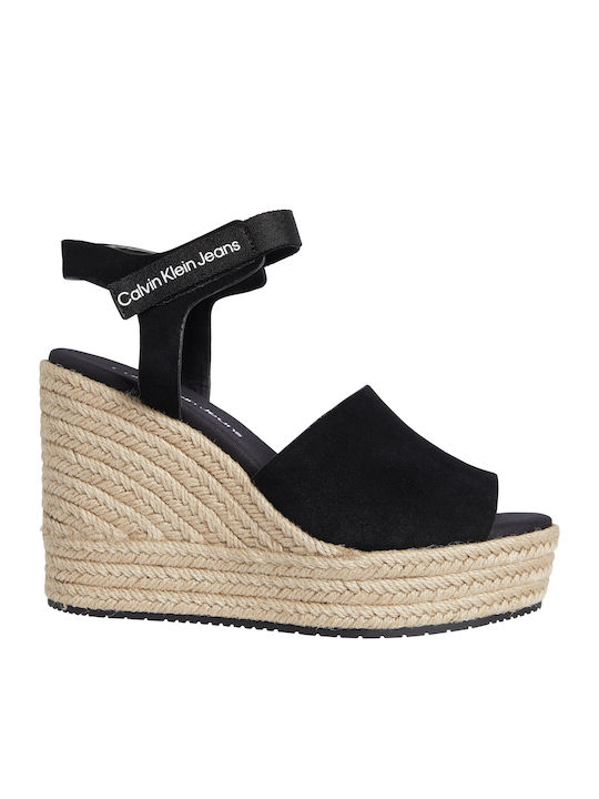 Women's Suede Ankle Strap Platforms Black