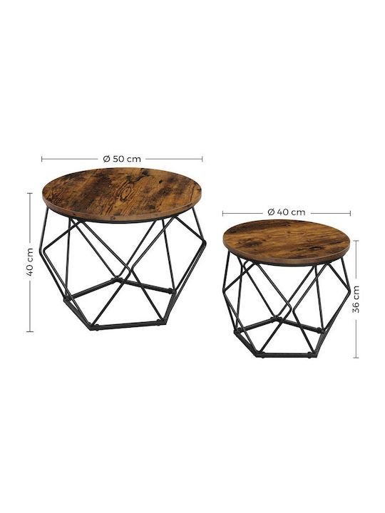 Round Side Metal Coffee Table Brown 2 Pieces W50xL50xH40cm