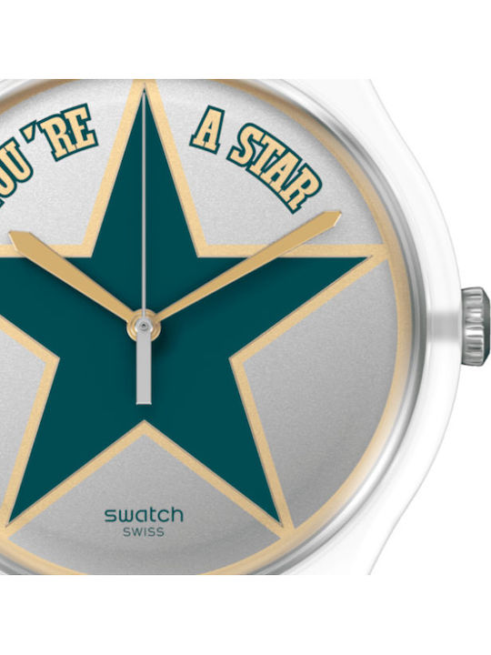 Swatch Star Dad Men's Watch 41mm Battery with Green Rubber Strap