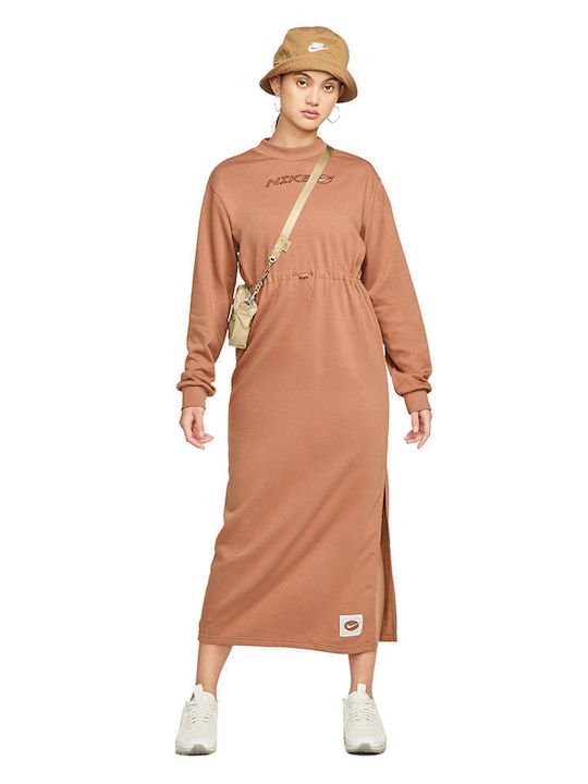 Sportswear Icon Clash Maxi Φόρεμα με Σκίσιμο Καφέ