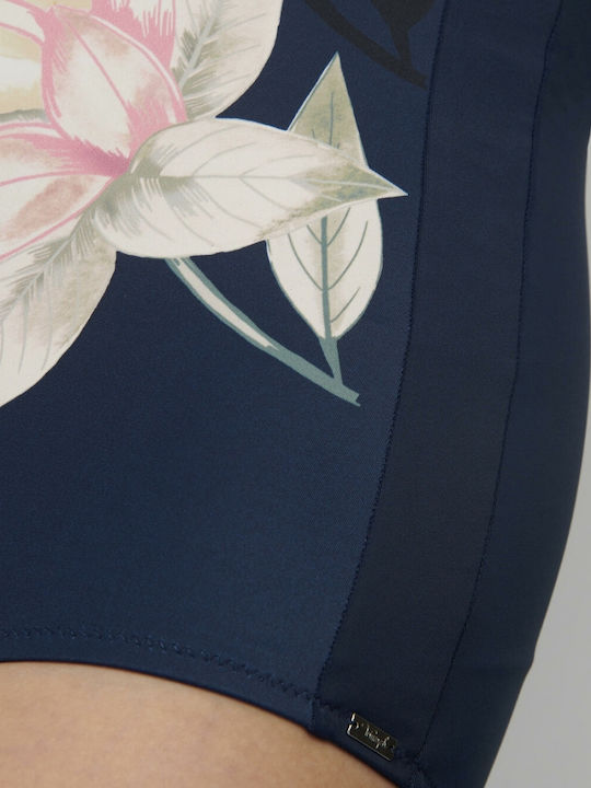 Botanical Leaf OP Badeanzug mit Verstärkung Blumen Marineblau