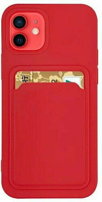 Card Case Silicone Back Cover with Credit Card Holder Red (Galaxy A52 / A52s)