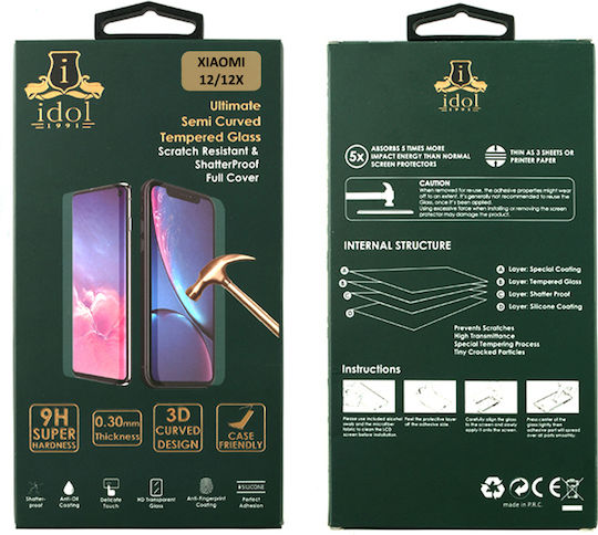 Idol 1991 Edge Glue Semi Curved Finger Unlock 3D 0.3mm Full Face Tempered Glass Black (Xiaomi 12 / 12X) 8311697