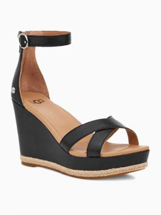 Ezrah Women's Leather Ankle Strap Platforms Black