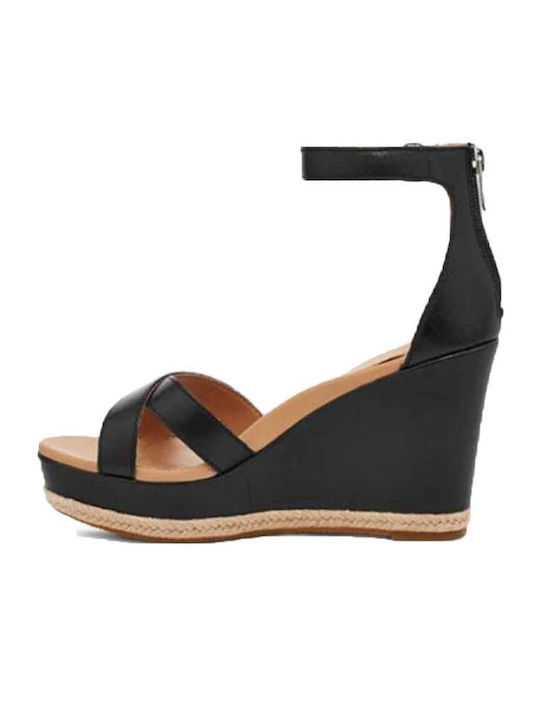 Ezrah Women's Leather Ankle Strap Platforms Black