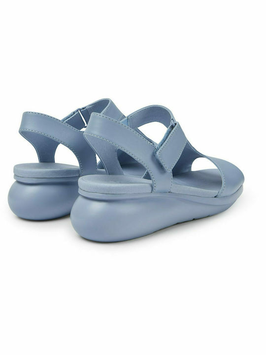 Women's Leather T-Strap Platforms Light Blue