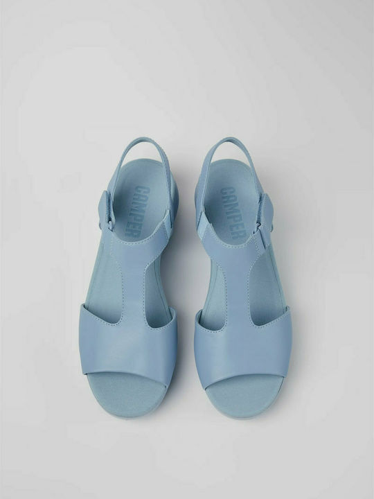 Women's Leather T-Strap Platforms Light Blue