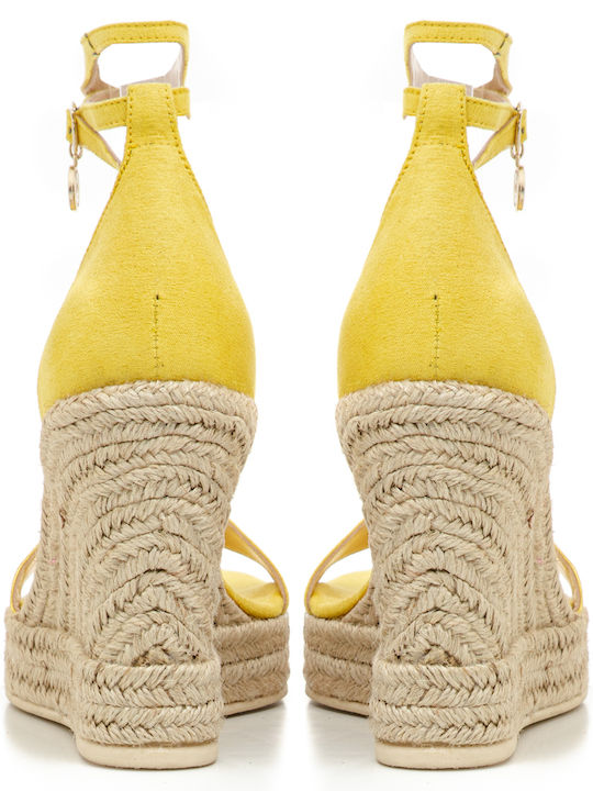Mykonos 789 Women's Suede Ankle Strap Platforms Yellow