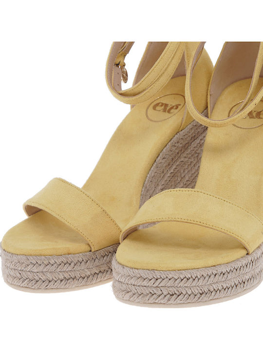 Mykonos 789 Women's Suede Ankle Strap Platforms Yellow