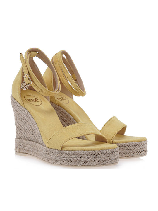 Mykonos 789 Women's Suede Ankle Strap Platforms Yellow