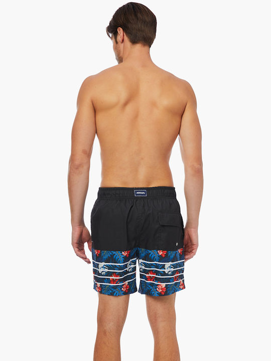 Minerva Men's Swimwear Shorts Black Tropic with Patterns