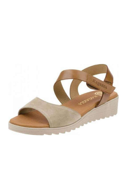 Women's Leather Ankle Strap Platforms Tan/beige