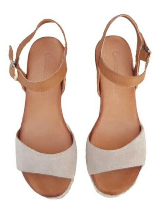 Women's Leather Ankle Strap Platforms Beige