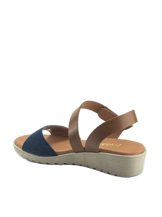 Women's Leather Platform Shoes Μπλε / Καφέ