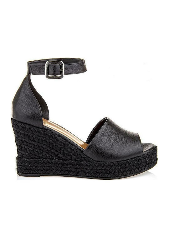 60147 Women's Ankle Strap Platforms Total Black