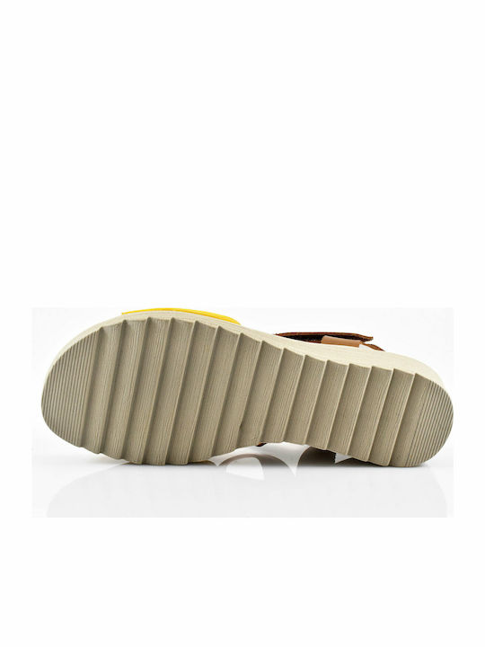 Anatomic Women's Leather Ankle Strap Platforms Yellow
