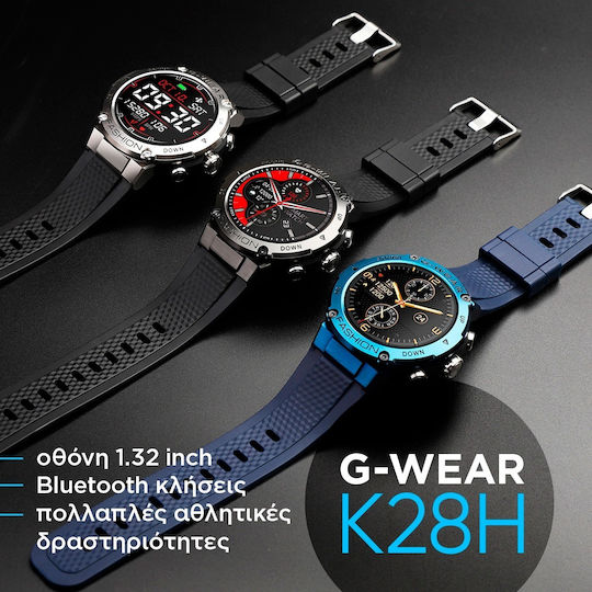 Microwear K28H Смартчасовник с Пулсомер (Blue Case / Blue Silicone Strap)