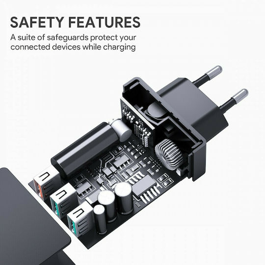 Aukey Φορτιστής Χωρίς Καλώδιο με 3 Θύρες USB-A 42W Quick Charge 3.0 Μαύρος (PA-T14)