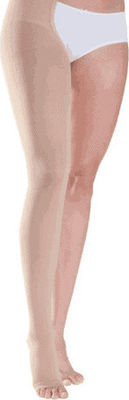 Sigvaris Cotton Open Toe Graduated Compression Thigh High Stockings Αριστερή Long Plus 18-21 mmHg Beige