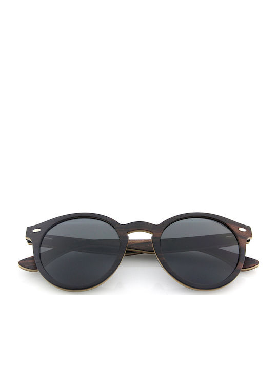 Daponte Damen Sonnenbrille mit Braun Holz Gestell und Gray Polarisiert Linse DAP040E#4