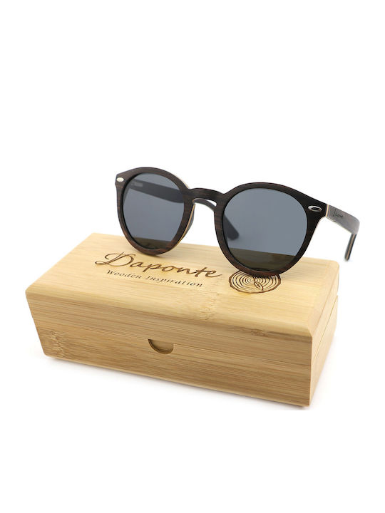 Daponte Damen Sonnenbrille mit Braun Holz Gestell und Gray Polarisiert Linse DAP040E#4