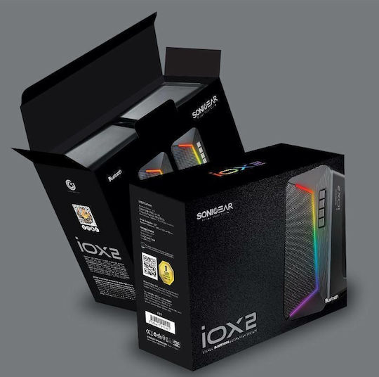 Sonic Gear Iox 2 Ασύρματα Ηχεία Υπολογιστή 2.0 με RGB Φωτισμό και Bluetooth Ισχύος 10W σε Μαύρο Χρώμα