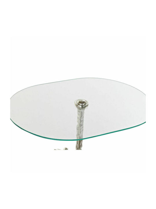 Oval Glass Side Table Silver L54xW39xH57cm