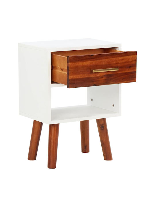 Bedside Table of Solid Wood White 40x30x45cm