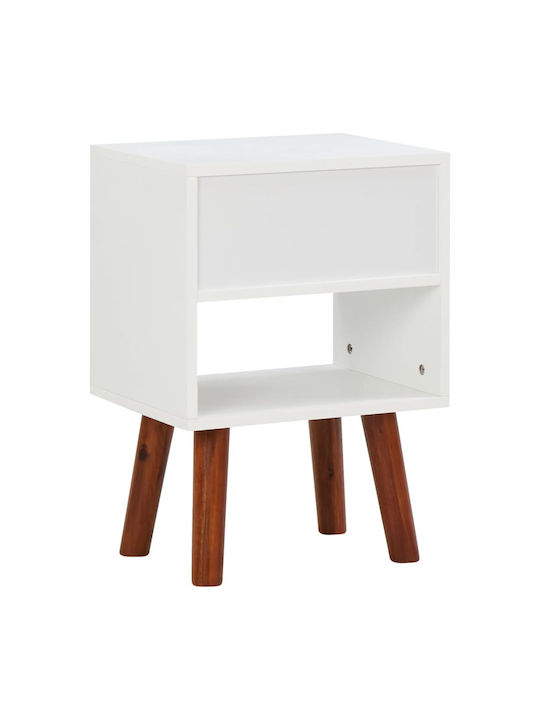Bedside Table of Solid Wood White 40x30x45cm