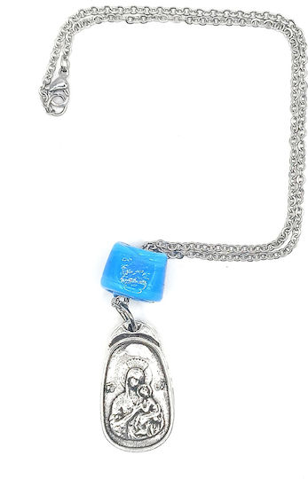 Car Charm Car Interior Decoration Steel Double-Sided Charm - Saint Christopher-Virgin Mary in Blue Color 05E-00100