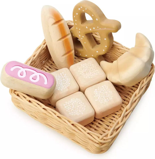 Tender Leaf Toys Coș Din Nuiele Cu Pâine Și Croissant Din Lemn Pentru 3+ Ani