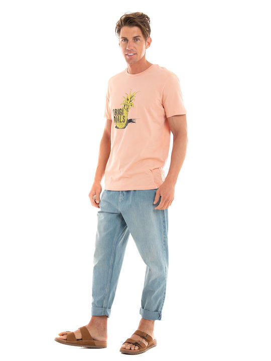 Jack & Jones Ανδρικό T-shirt Coral Pink με Λογότυπο