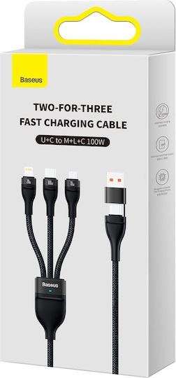 Baseus Flash Series II Braided USB to micro USB / Type-C / Lightning Cable Μαύρο 1.2m (CASS030101)