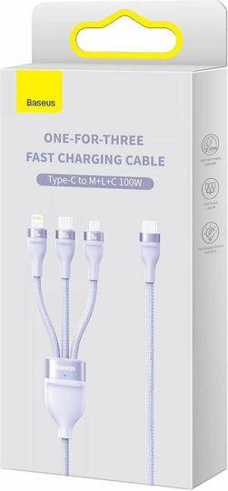 Baseus Flash Series II Braided USB to micro USB / Lightning / Type-C Cable Μωβ 1.5m (CASS030205)