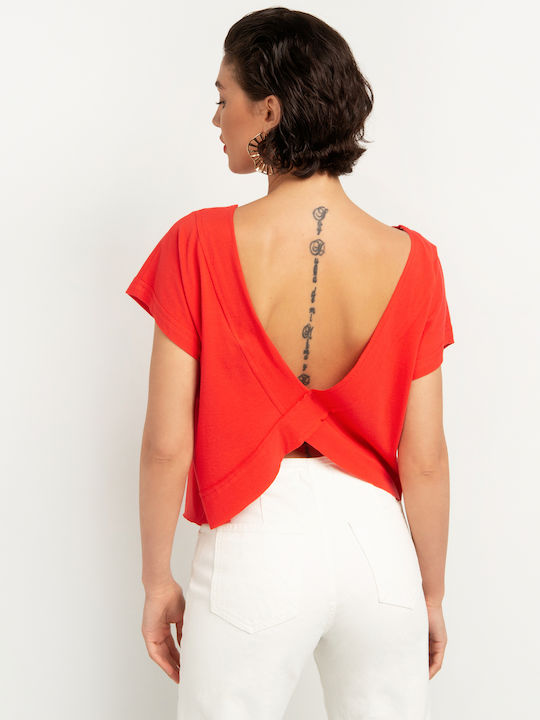 Toi&Moi Women's Summer Blouse Short Sleeve Red