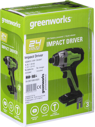 Greenworks DCF850P2T-QW Μπουλονόκλειδο Μπαταρίας 24V 1x5Ah με Υποδοχή 1/4"