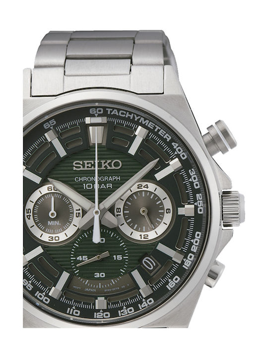 Seiko Sports Ανδρικό Ρολόι 41mm Χρονογράφος Μπαταρίας με Ασημί Μεταλλικό Μπρασελέ