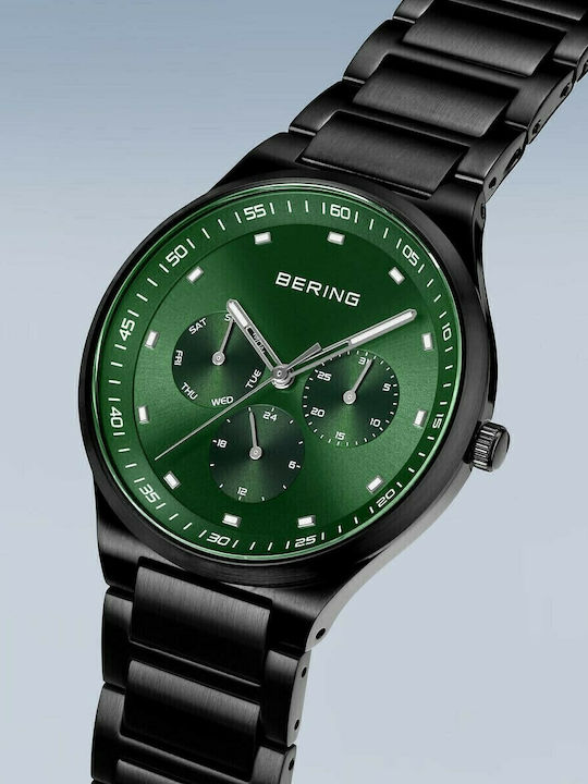 Bering Time Ανδρικό Ρολόι 40mm Χρονογράφος Μπαταρίας με Μαύρο Μεταλλικό Μπρασελέ