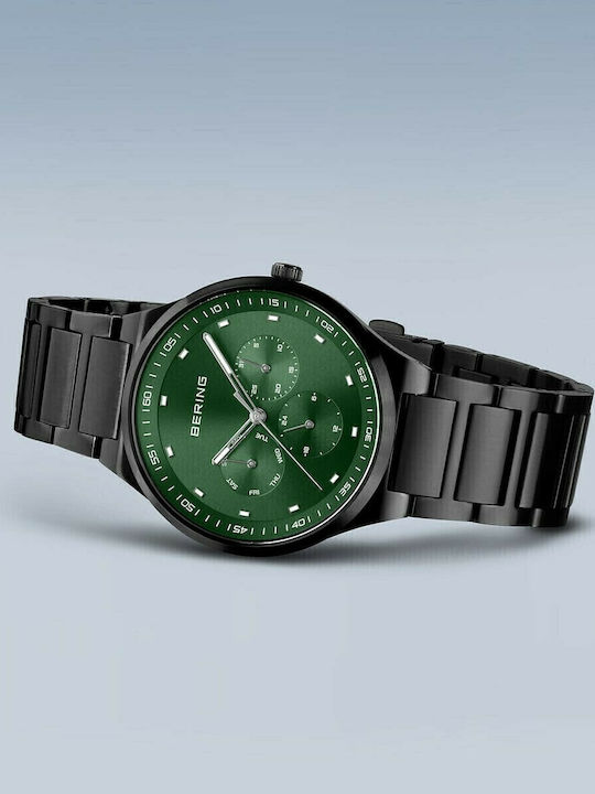 Bering Time Ανδρικό Ρολόι 40mm Χρονογράφος Μπαταρίας με Μαύρο Μεταλλικό Μπρασελέ