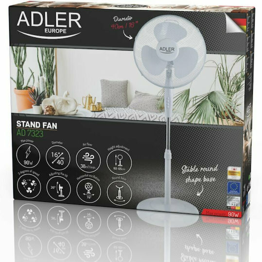 Adler Pedestal Fan 90W Fan Diameter 40cm White