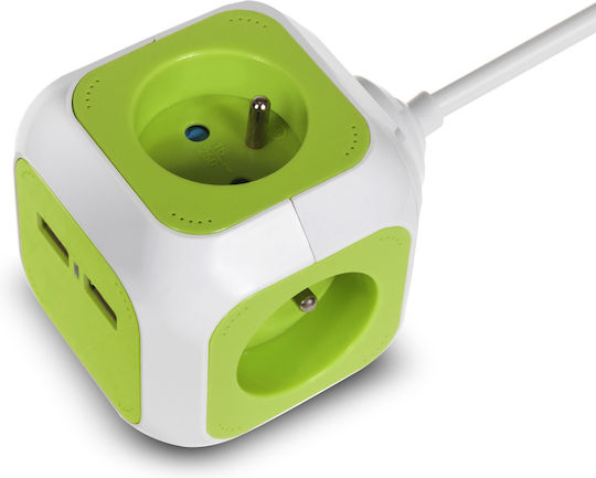 Green Blue PowerCube 4 Θέσεων με 2 USB-A και Καλώδιο 1.4m Πράσινο Γαλλίας (Type E)